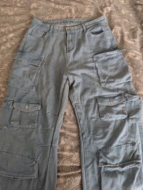 Light Blue Cargo Jeans- Relaxed Utility Style